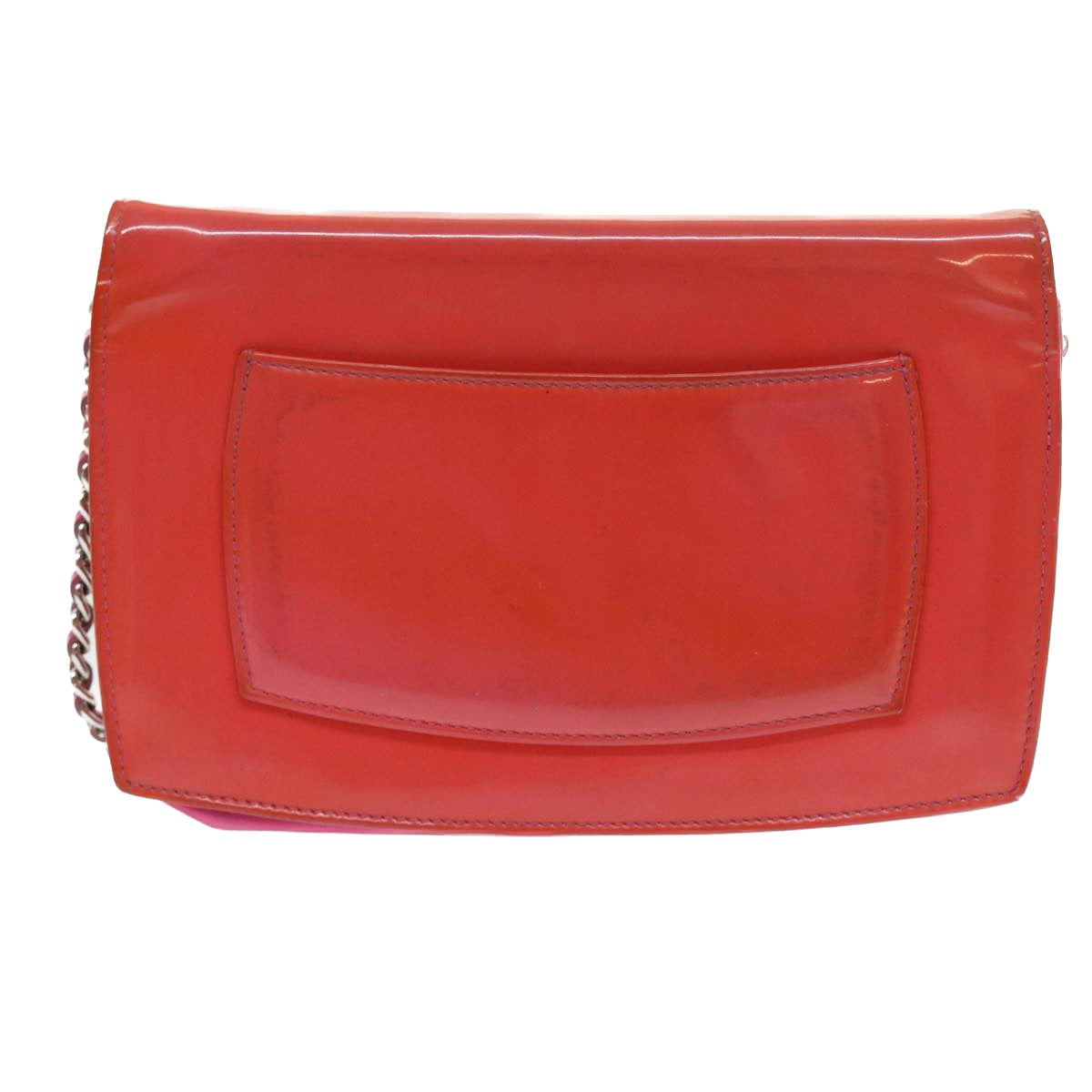 Chanel Chain Shoulder Bag Patent leather Orange CC Auth bs