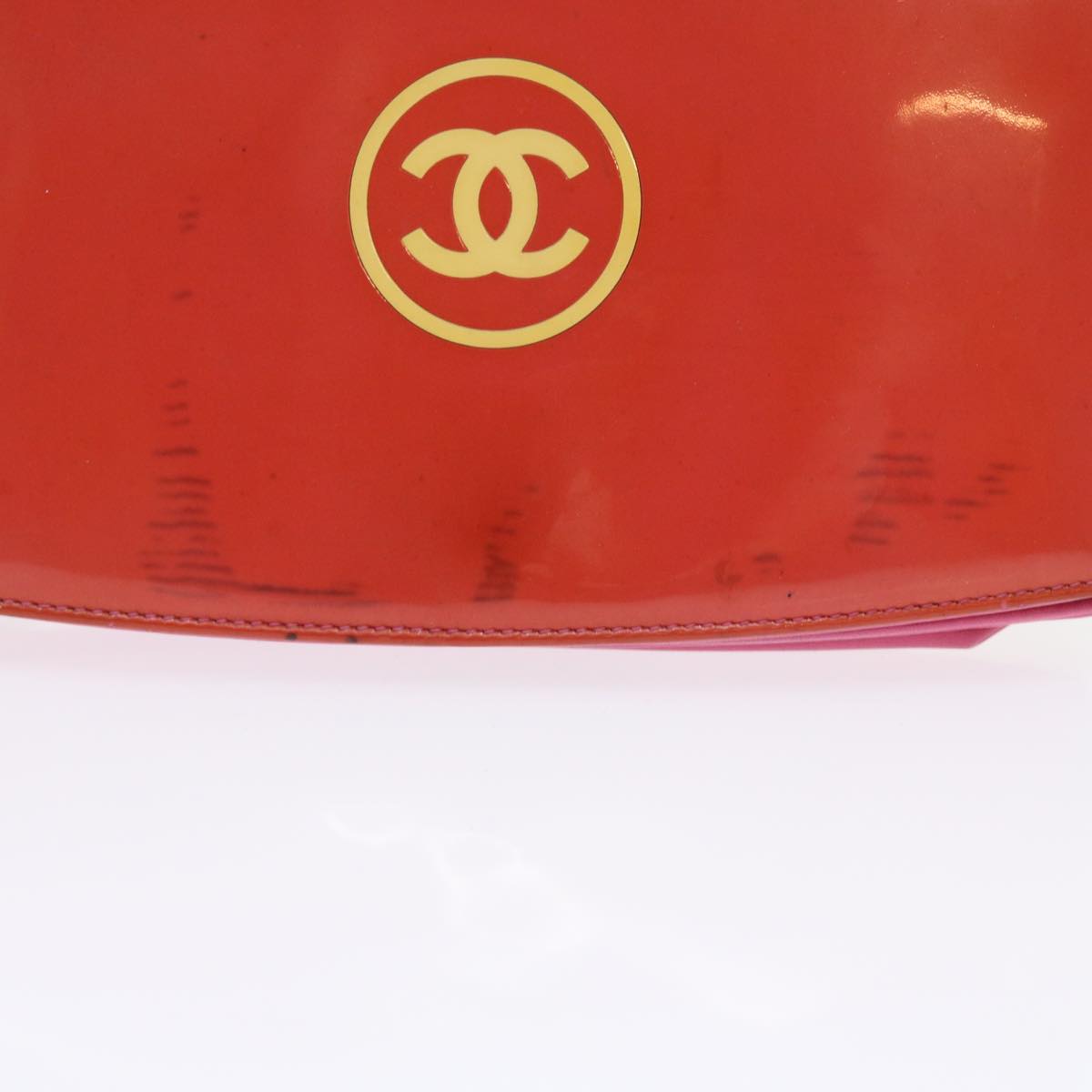 Chanel Chain Shoulder Bag Patent leather Orange CC Auth bs