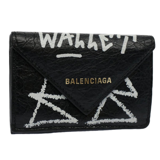 Balenciaga Wallet Leather Black 391446 Auth bs9477