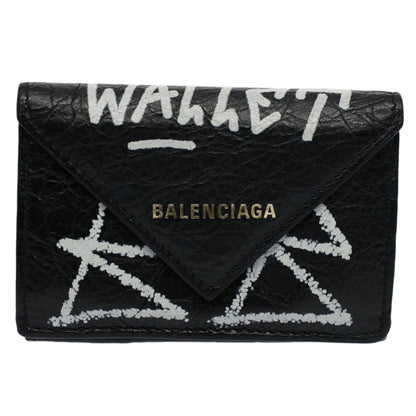 Balenciaga Wallet Leather Black 391446 Auth bs9477