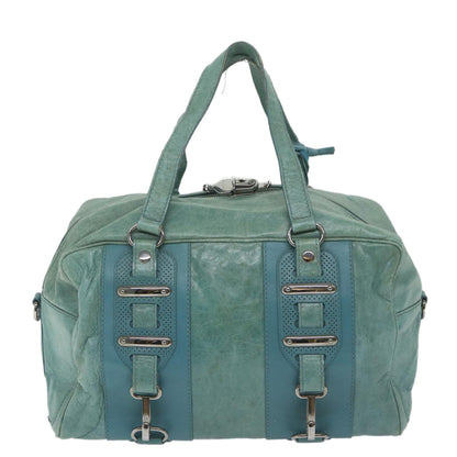 Balenciaga Boston Bag Leather Light Blue Auth bs9730