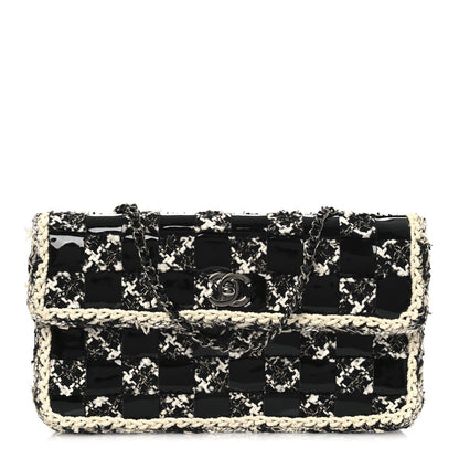 Tweed Patent Quilted Rectangular Flap Black White
