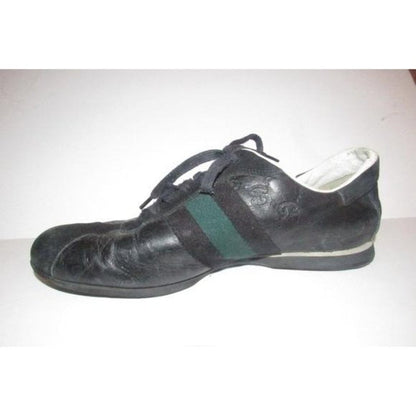 Gucci Navy Leather G Logo Green Stripe Guccissima