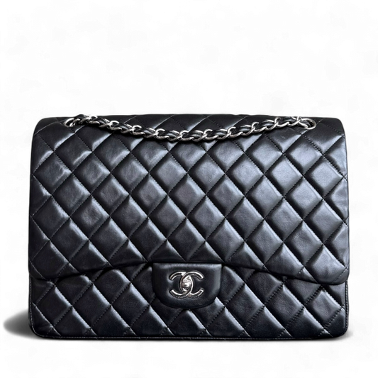 Chanel Classic Flap Maxi - 33CM Lambskin Single Flap Black Silver Hardware Series 13