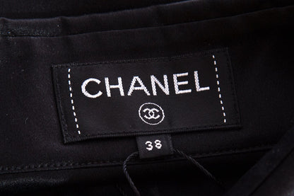 Chanel Black Silk Satin Blouse SZ 38