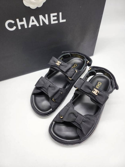 WoMen's Ribbon Velcro Sandals Black Chanel
