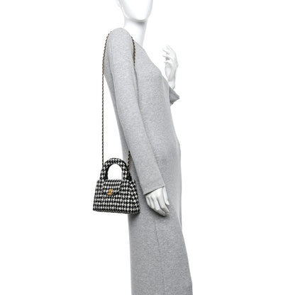 Tweed Houndstooth Quilted Nano Kelly Shopper Black White