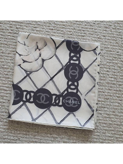 Camellia Square Silk Scarf White Chanel