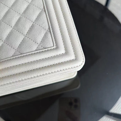 Caviar Boy Medium 25CM Quilted White Golden Hardware Series 26