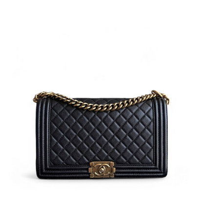 Chanel Boy Medium - Caviar 28CM Quilted Black Gold Hardware Series 20