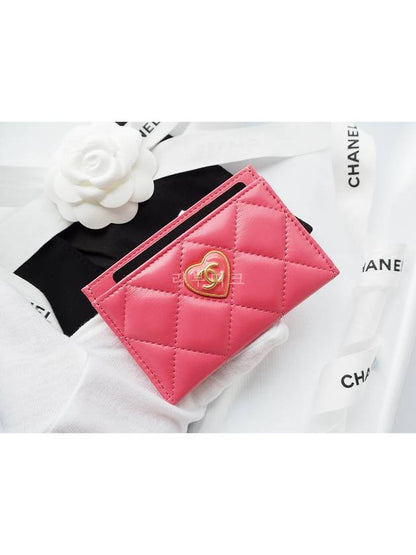 Heart Logo Lambskin Card Wallet Pink Chanel