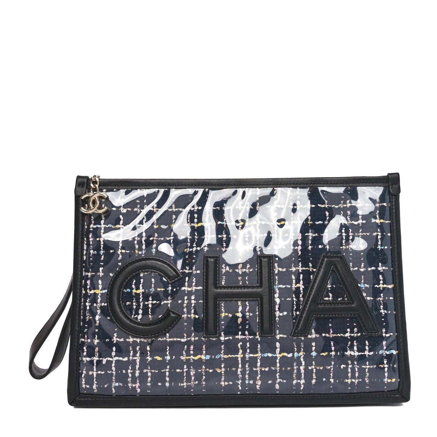 Tweed PVC Lambskin Large Pouch Black