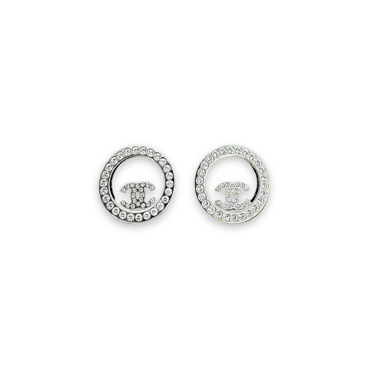 Chanel Strass Circle CC Stud Earrings