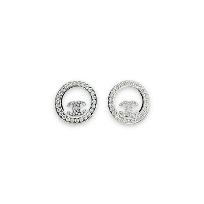 Chanel Strass Circle CC Stud Earrings