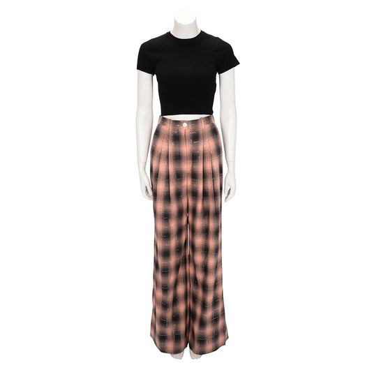 Chanel Pink & Black Cotton Check Sequined Pants FR 38