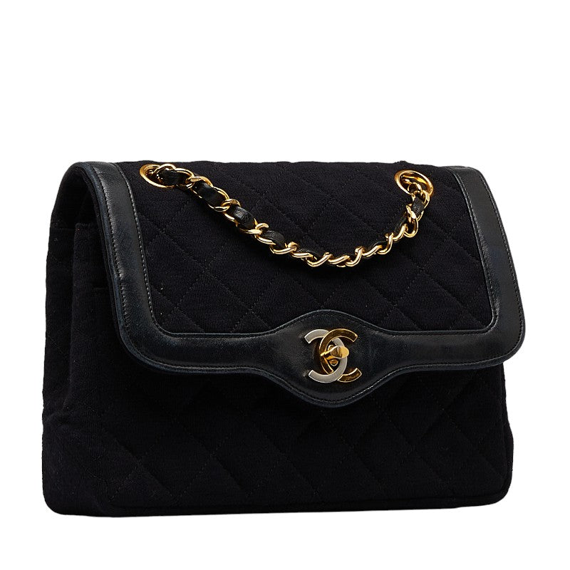 Chanel Mattress Cocomark Double Flap 23 Chain houlder Bag Black Cotton Leather  CHANEL