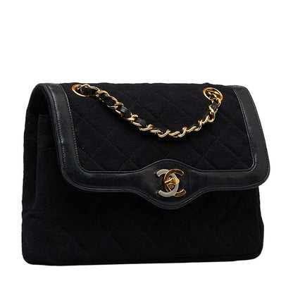 Chanel Mattress Cocomark Double Flap 23 Chain houlder Bag Black Cotton Leather  CHANEL
