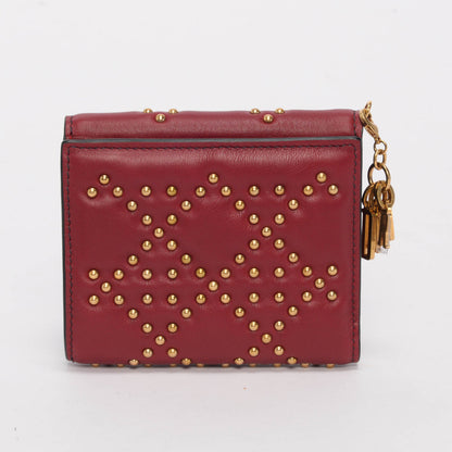 Dior Burgundy Cannage Calfskin Studded Lady Dior Coin Purse