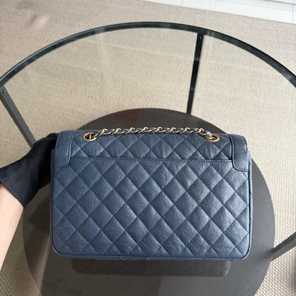 Chanel Seasonal Two-tone Flap - Caviar 27CM Quilted Grained Calfskin Blue Gold Hardware Series 21