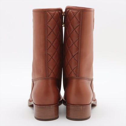 Chanel Coco Leather Short Boots 36C  Brown G36707 Matrasse Side Zip Box  Bag