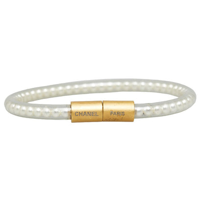 Chanel  Pearl Bracelet White Gold Vinyl   Chanel