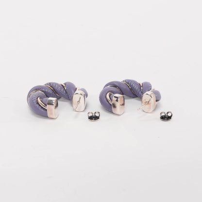 Bottega Veneta Lavender Leather & Silver Twist Earrings