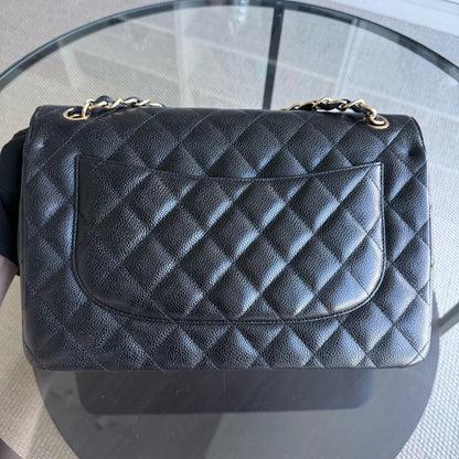 Chanel Classic Flap Jumbo - Caviar Double Flap 30CM Quilted Black Gold Hardware