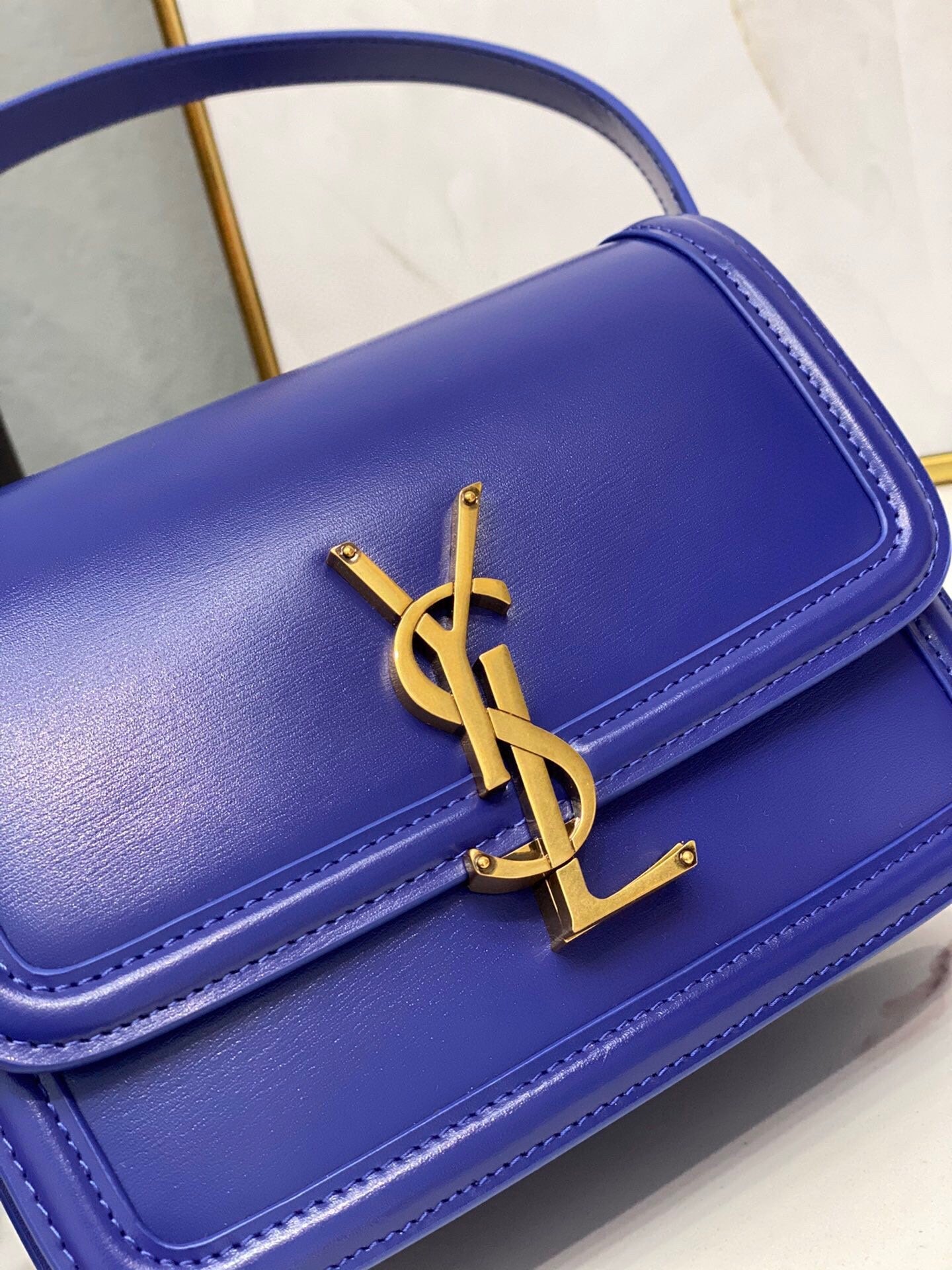 Yves Saint Laurent Solferino Medium Satchel In Box Navy Blue