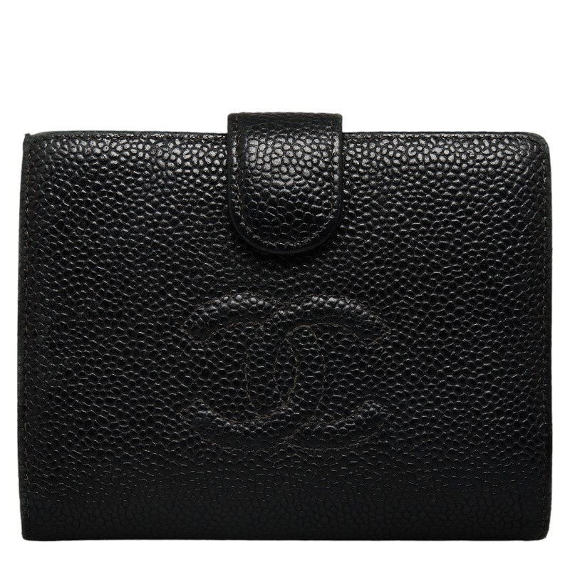 Chanel Cocomark Double Folded Wallet Black Caviar  Leather  CHANEL