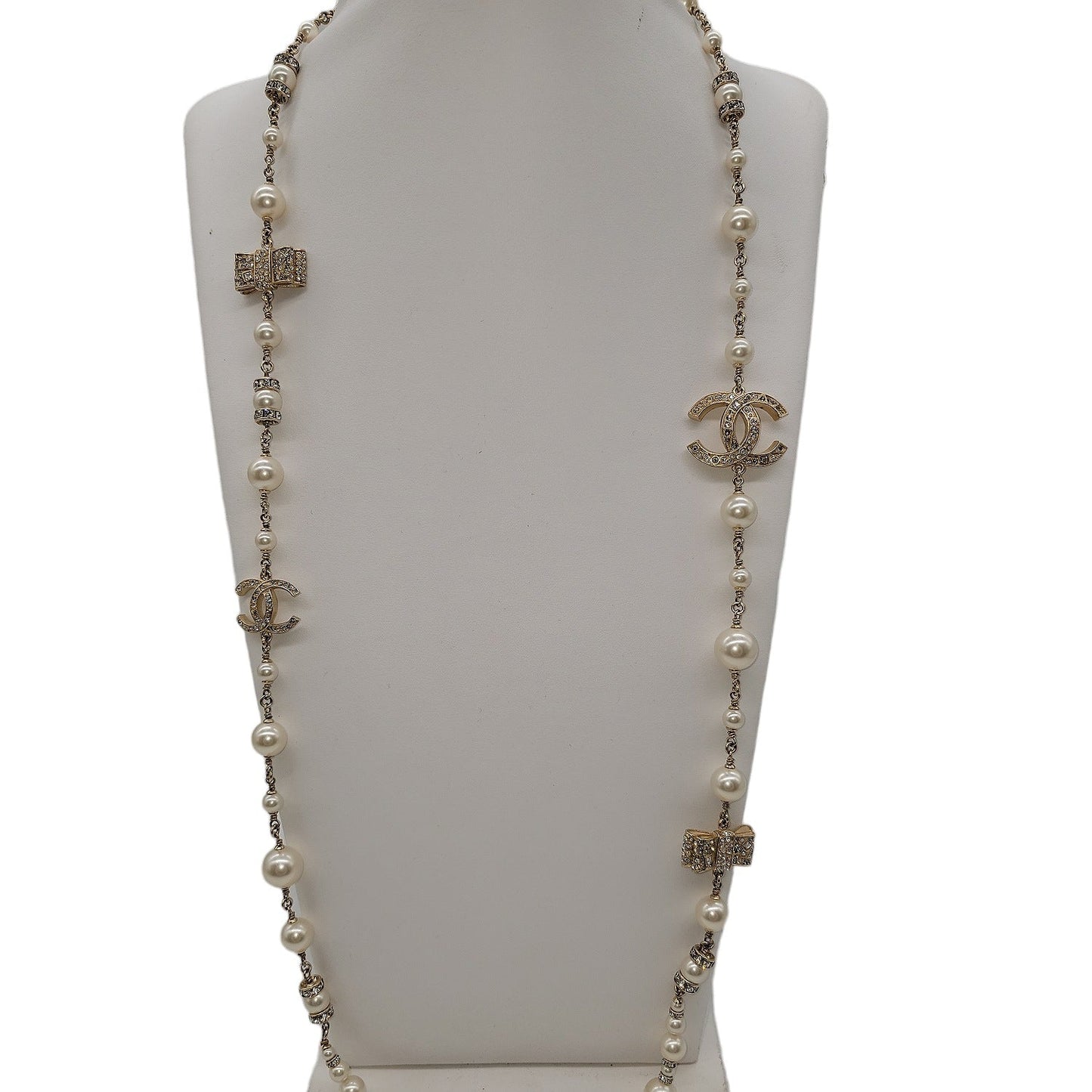 Chanel CC Faux Pearl and Crystal Long Necklace