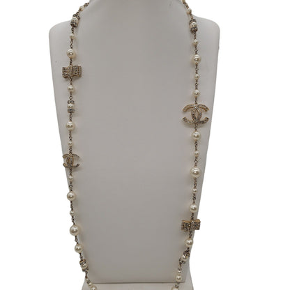 Chanel CC Faux Pearl and Crystal Long Necklace