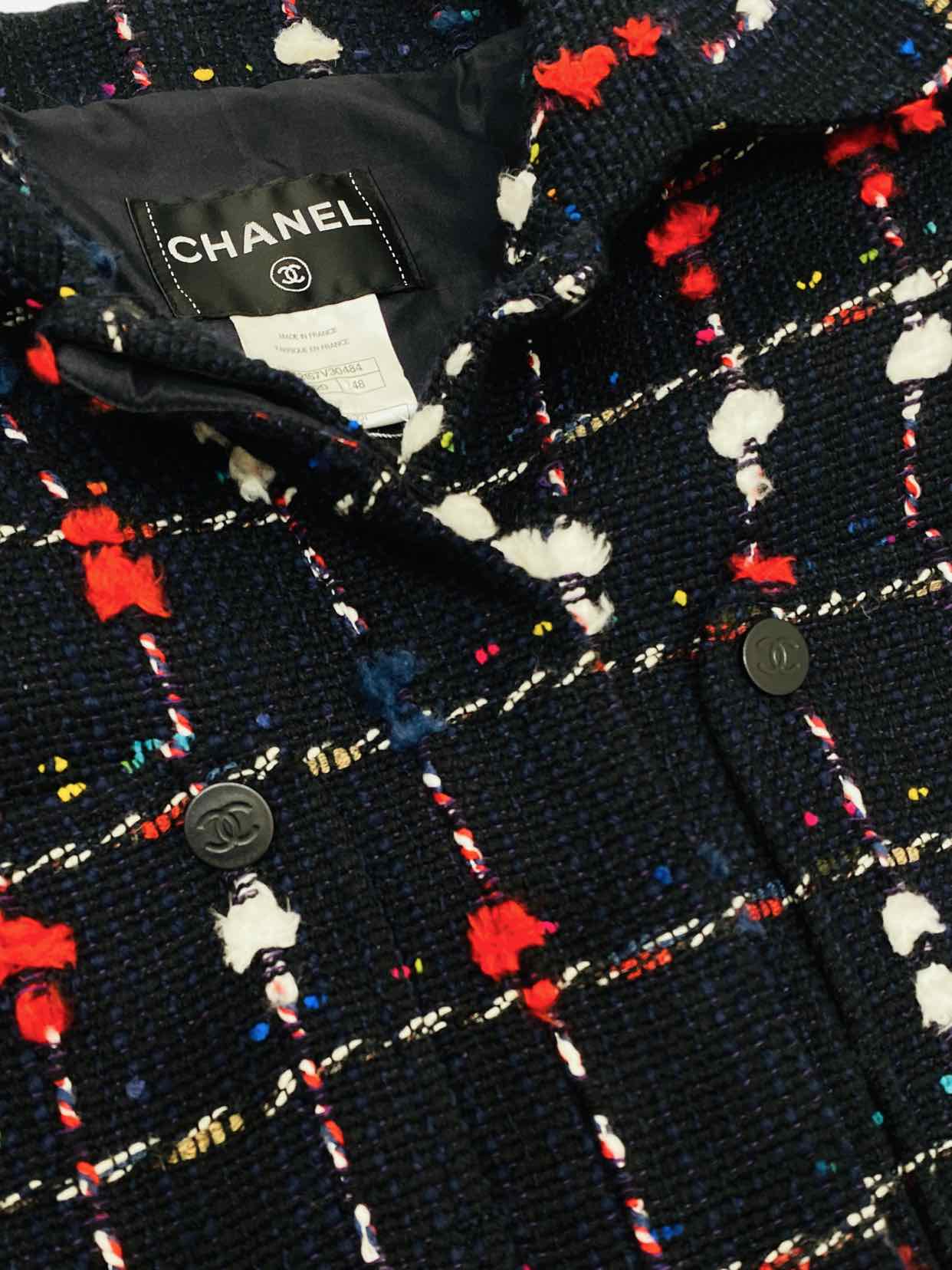 CHANEL Navy Blue w/ Beige & Red Size US 12 Coat