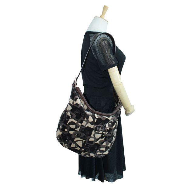 Celine Brown Print Velvet Shoulder Bag