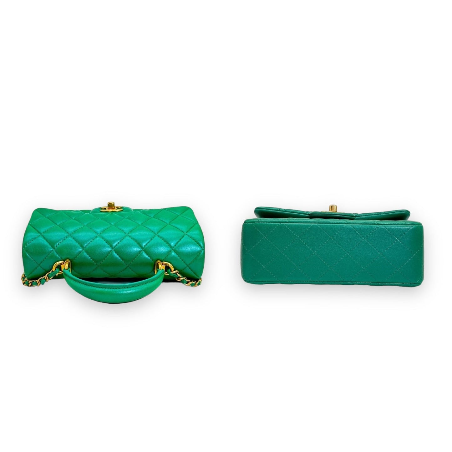 Chanel Green Lambskin Mini Rectangular Top Handle Flap