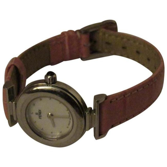Fendi Satin Mother Of Pearl Pink Stainless Steel Submarine Mop Face And Crocodile Band Watch