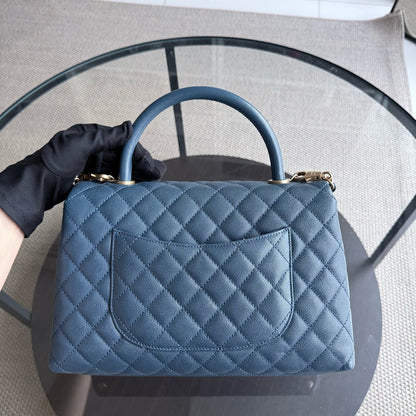 Chanel Coco Handle Medium - Caviar Quilted Blue Grained Calfskin Gold Hardware Series 24