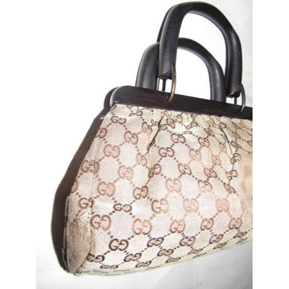 Gucci W Guccissima Canvasleather Top Handle Frame Brown G Logo Printwood Leathercanvaswood Satchel