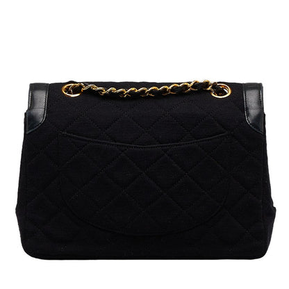 Chanel Mattress Cocomark Double Flap 23 Chain houlder Bag Black Cotton Leather  CHANEL