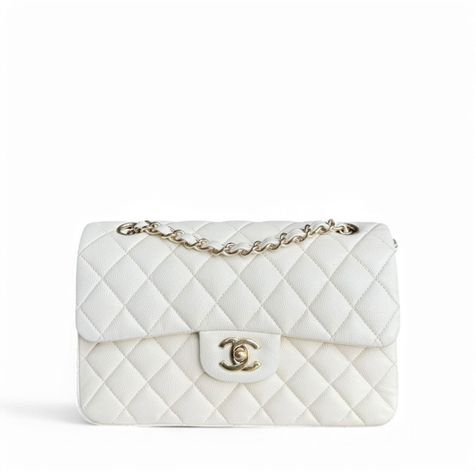 Chanel Classic Flap Small - Caviar 23CM Quilted Cream White Gold Hardware Series 27