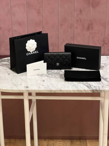 Classic Flap Wallet Grained Calfskin & Silver Black Chanel