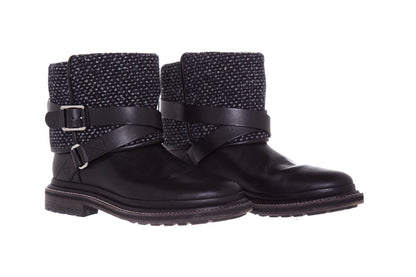 Chanel Black Tweed & Leather Boots SZ 37