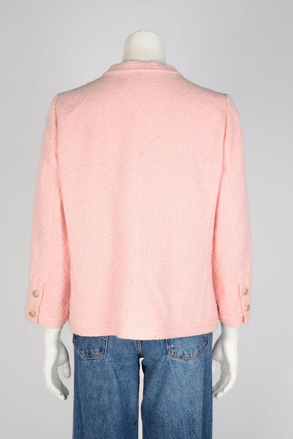 Chanel Pink Boucle Tweed Pearl CC Jacket FR 46