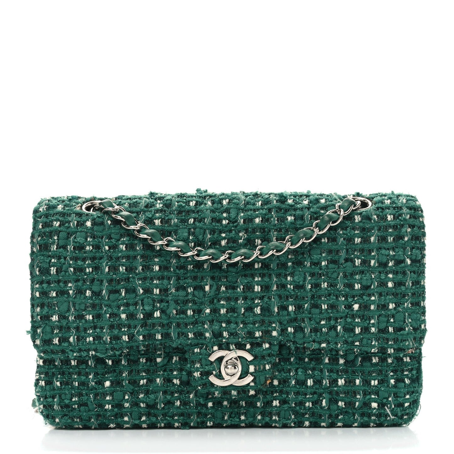 Tweed Quilted Medium Double Flap Green