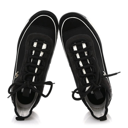 Velvet Calfskin Mixed Fibers CC Sneakers 39.5 Black