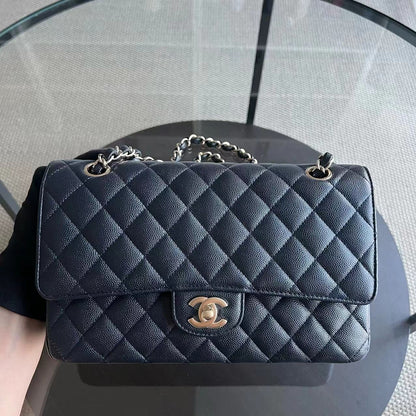 *Un, Full Set Receipt* Caviar Double Flap Quilted Grained Calfskin Dark Blue Golden Hardware Series 28