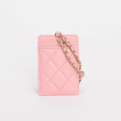 Chanel Pink Lambskin CC Chain Card Holder