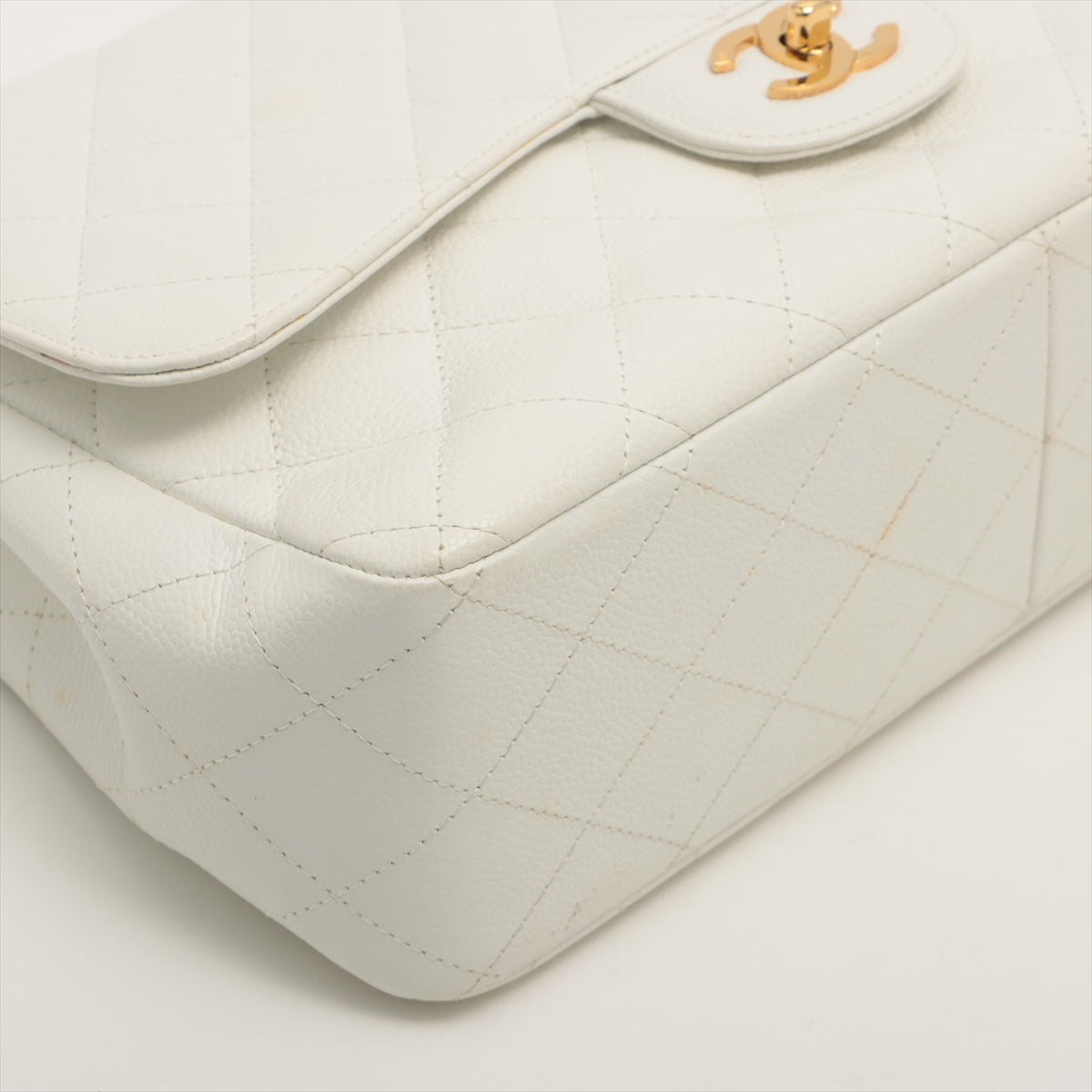 CHANEL DECAMATRASE Caviar S Single Flap Double Chain Bag White Gold  11th