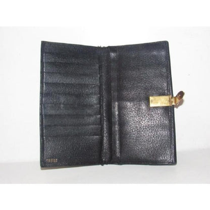 Gucci Black Leather With Gold Belt Buckle Clasp Vintage Wallet