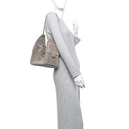 Suede Quilted Small Chanel 25 Handbag Dark Grey