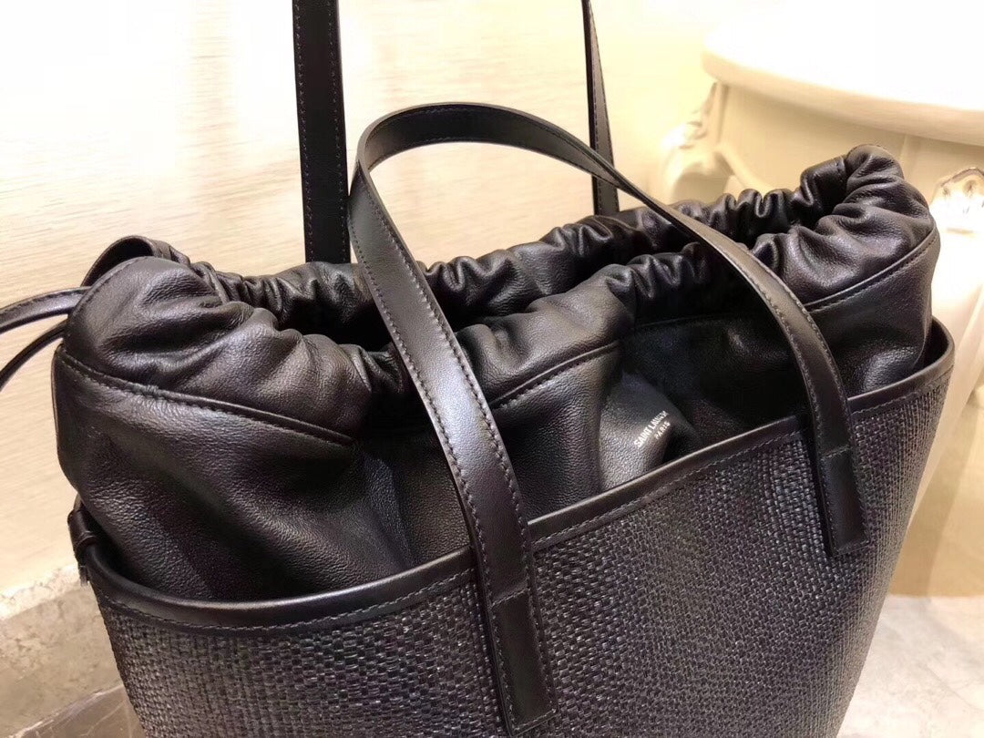 Yves Saint Laurent Teddy Medium Canvas Handle Bucket Tote Bag